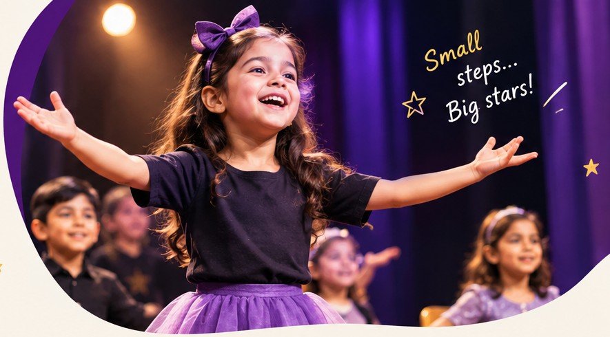 A young performer enjoying the spotlight on stage